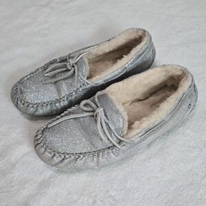 Women's UGG Slippers Glittery Suede Sheepskin Ansley Moccasins Slip On Size 10